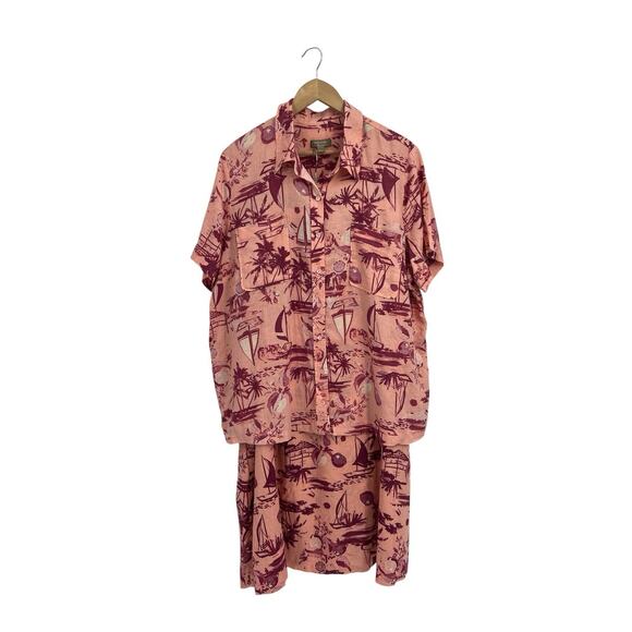 Naturals D & Co Linen Blend Pink Tropical Pro T Skirt Set XL/1X Resort Cruise - Picture 1 of 7